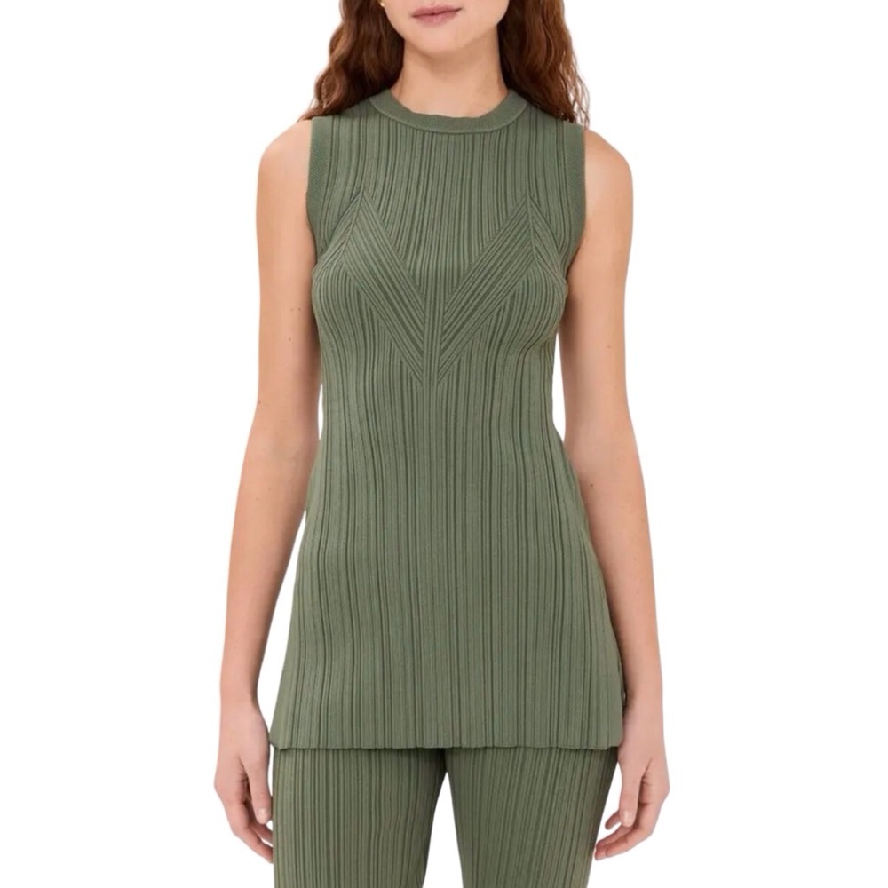 Veronica Beard Semma Sweater Army Green Sleeveless Tunic Split Side Size XS